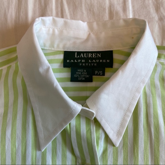 NWT LRL Petite Green Striped Button Down - Picture 4 of 6